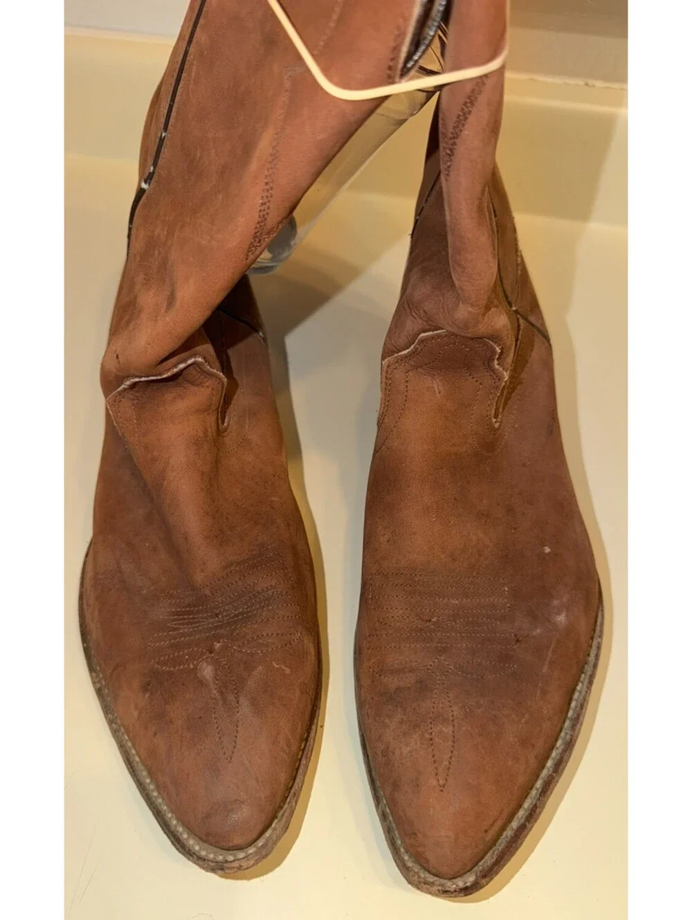 Vintage Santa Fe Boot Co Leather Cowboy Boots Mens 12 D Brown USA Union Made